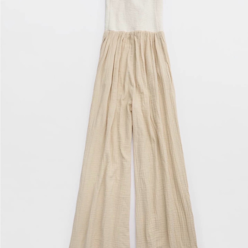White and Cream Strapless Jumpsuit - Picture 2 of 5
